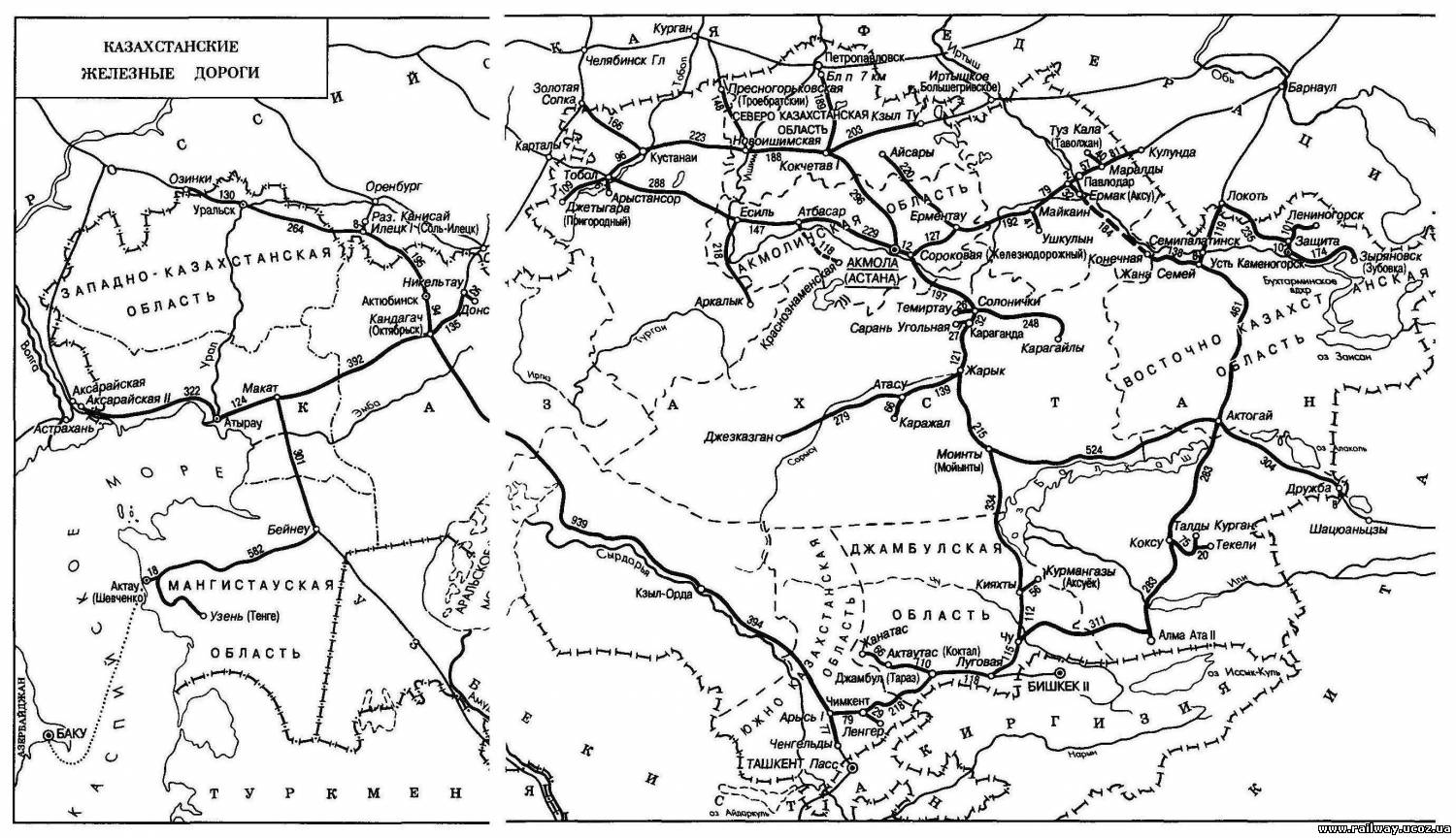 Схема железных дорог казахстана